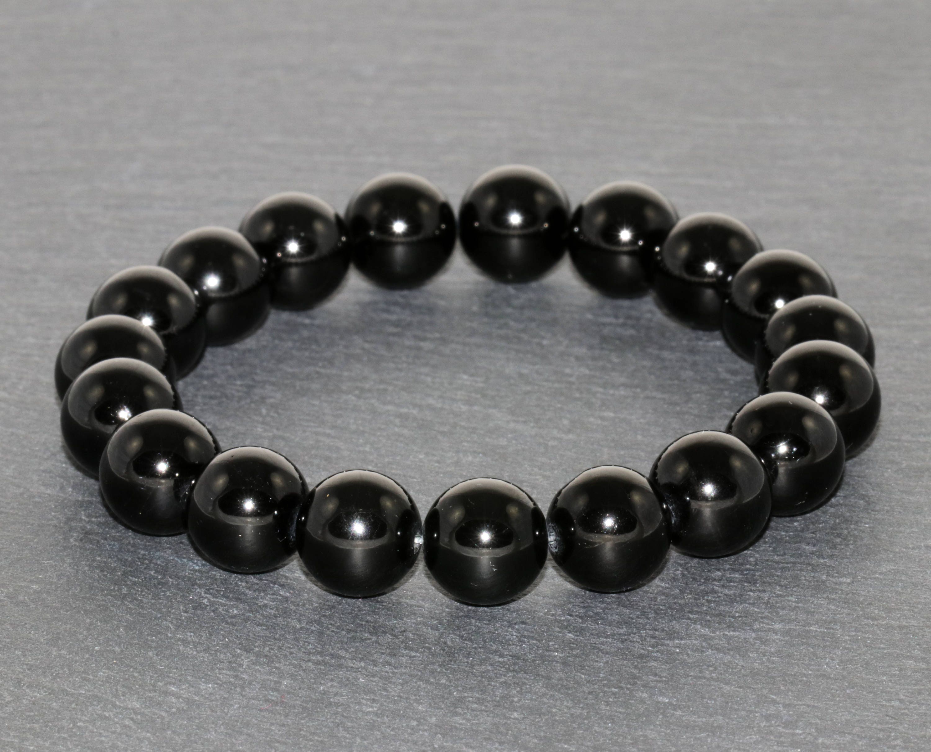 Pulsera De Turmalina Negra Con Bolas De 4 Mm - Elástica Y Hecha A Mano - Protección Energética
