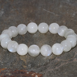 Natural Moonstone Bracelet Handmade 10mm Grade AA White Moonstone Gemstone Beaded Bracelet Stacking Bracelet Unisex Bracelet Gift for Her