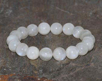 Natural Moonstone Bracelet Handmade 10mm Grade AA White Moonstone Gemstone Beaded Bracelet Stacking Bracelet Unisex Bracelet Gift for Her