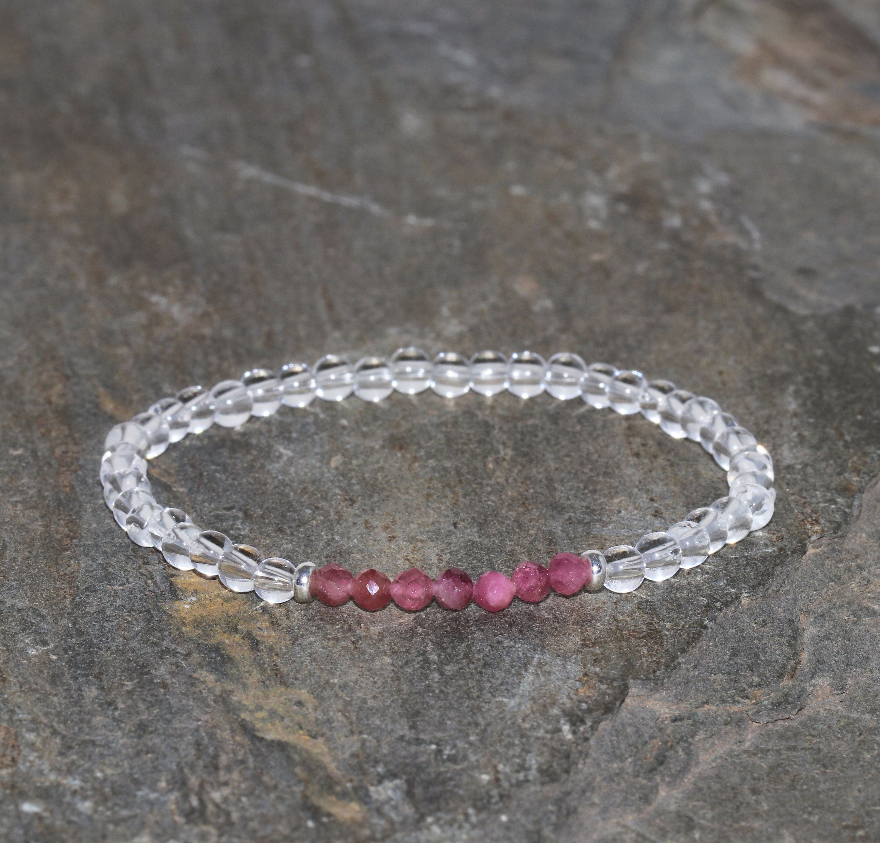 クリアクォーツとピンクトルマリンブレスレット グレードAAA 天然4mm