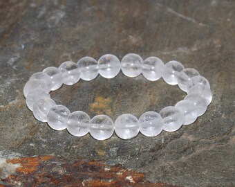 Milky Clear Quartz Crystal Bracelet, 8mm Yoga Mala, Meditation Jewelry