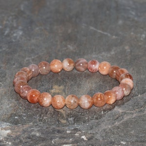 Golden Sunstone Bracelet Handmade 7mm Golden Sunstone Beaded Gemstone Bracelet Dainty Gold Orange Sunstone Bracelet Stack Bracelet AAA Grade