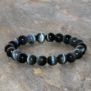 Dark Blue Grey Hawk Eye Bracelet Handmade Jewelry Stacking Bracelet 8mm Grade AA Blue Gray Falcons Eye Gemstone Bracelet Gift Bracelet
