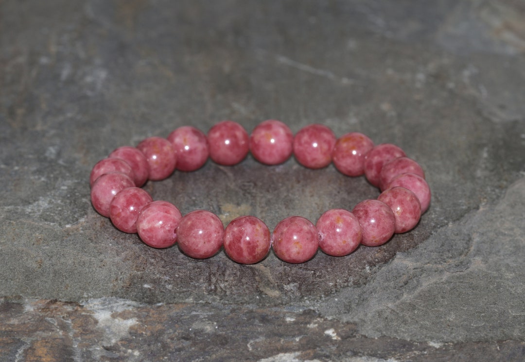 Golden Rhodonite Beaded Bracelet, Grade AAA, 9.5mm Best Quality Pink ...