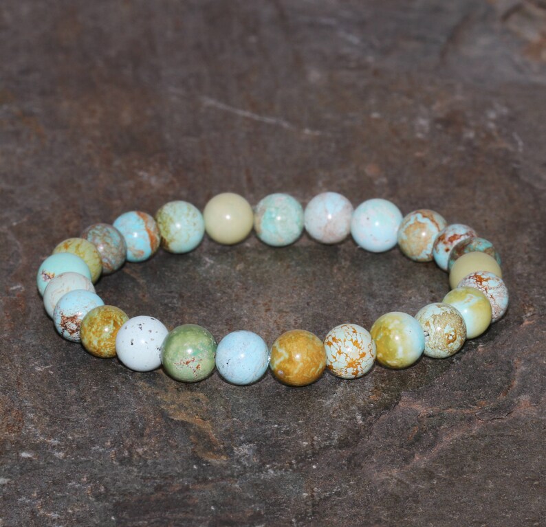Hubei Turquoise Bracelet Genuine 7mm Natural Hubei Turquoise Round Gemstone Bracelet Beautiful Genuine Hubei Turquoise Rounds Beads