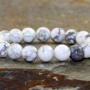 A Grade 8mm Howlite Bracelet, Wrist Mala Beads, Chakra Jewelry, Yoga Gift, Healing Crystals, Calming+Anger Releasing+Heightened Awareness