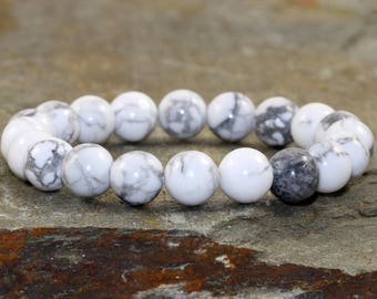 8mm Howlite Beaded Bracelet, Chakra Healing Jewelry