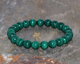 8mm Malachite Bracelet, AAA Grade Malachite Jewelry, Yoga Chakra Healing Crystals, EMF Protection,Manifestation-Confidence-Healing the Heart