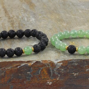 8mm Green Aventurine & Volcanic Lava, Yoga Wrist Mala Beads, Healing Crystals, Good Luck-Opening the Heart Chakra - Abundance - Prosperity