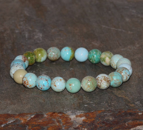 Rare Hubei Turquoise Bracelet Genuine 8mm Natural Hubei Turquoise Round Gemstone Bracelet Beautiful Genuine Hubei Turquoise Rounds Beads