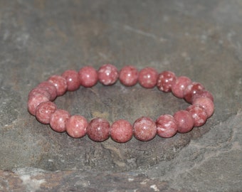 Thulite Beaded Bracelet Grade AA 8mm Intense Pink Zoisite Bracelet
