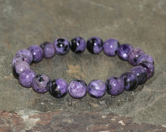 8mm Charoite Bracelet, Natural Purple Gemstone Jewelry