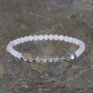 Moonstone and Labradorite Bracelet Handmade Grade AAA Beads 4mm Faceted Labradorite Round Moonstone Beaded Gemstone Bracelet Gift Bracelet