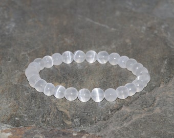 Selenite Bracelet Handmade 6mm Selenite Beaded Gemstone Bracelet Natural Selenite Angelic Crystal Bracelet Unisex Bracelet Gift Bracelet