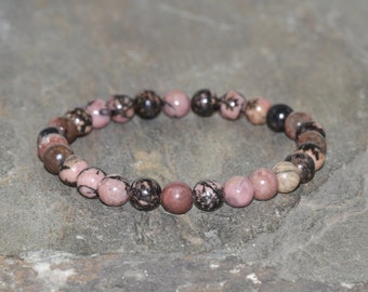 Rhodonite Beaded Bracelet, Handmade Jewelry, 6mm Rhodonite, Beaded Gemstone Bracelet, Natural Gemstones, Stacking Bracelet, Unisex Bracelet