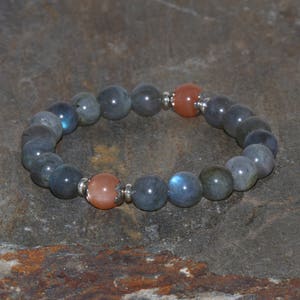 Peach Moonstone & Labradorite Bracelet, Yoga Jewelry Healing Crystals + Healing Stones, Wrist Mala Beads, Emotional Balance