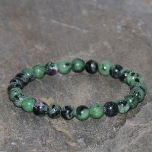 Ruby in Zoisite Bracelet 6mm Anyolite Beaded Gemstone Bracelet Pink Ruby in Green Black Zoisite Bracelet Stack Bracelet Gift Bracelet Unisex