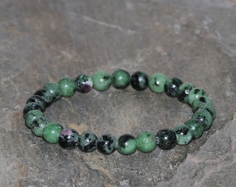 Ruby in Zoisite Bracelet 6mm Anyolite Beaded Gemstone Bracelet Pink Ruby in Green Black Zoisite Bracelet Stack Bracelet Gift Bracelet Unisex