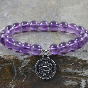 Amethyst Bracelet, Pisces Bracelet Stack, Zodiac Jewelry, Astrology, AAA Grade 8mm Amethyst, Healing Crystals, March Pisces Birthday Gift!