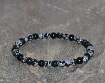 Schneeflocken Obsidian Armband handgefertigt 4mm Schneeflocke Obsidian Edelstein Perlen Armband Ausgleich Energie Armband Unisex Armband Stacking