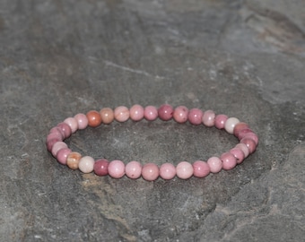 Rhodonite Beaded Bracelet Handmade 4.5mm Pink Rhodonite Beaded Gemstone Bracelet Stacking Bracelet Unisex Gift Bracelet Pink Jewelry