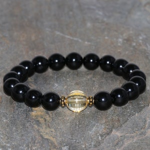 8mm Black Tourmaline and 9mm Faceted Citrine Beaded Bracelet Grade AAA Gemstone Bracelet Anxiety Relief Healing Purification & Grounding