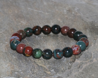 Heliotrope Bracelet Handmade 8mm Grade AA Bloodstone Gemstone Bracelet Green and Red Blood Stone Beaded Bracelet Heliotrope Jasper Bracelet