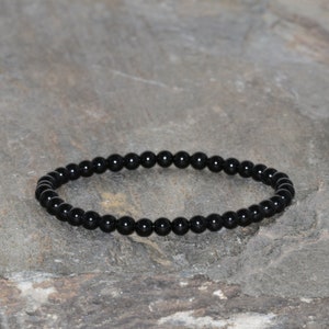 Pulsera de turmalina negra hecha a mano, pulsera de piedras preciosas con cuentas de turmalina de 4 mm, pulsera apilable de turmalina negra de grado AAA, pulsera unisex