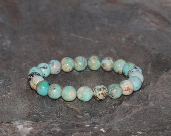 Peruvian Turquoise Beaded Bracelet, 8mm Turquoise Beads, South American Turquoise, Natural Round Gemstone Bracelet Unisex Gift Bracelet Perú