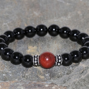 Red Jasper and Black Spinel Bracelet Handmade 10mm Jasper 8mm Black Spinel AAA Grade Beaded Gemstone Bracelet Natural Stone Gift Bracelet