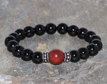 Red Jasper and Black Spinel Bracelet Handmade 10mm Jasper 8mm Black Spinel AAA Grade Beaded Gemstone Bracelet Natural Stone Gift Bracelet