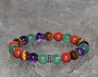 Red Jasper, Amethyst, Tiger Eye and Aventurine Bracelet 8mm Handmade Beaded Bracelet Natural Gemstone Bracelet Beaded Bracelet Grade AAA