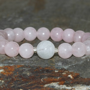 Pulseira de pedra da lua e quartzo rosa, pulseira de pedra da lua de grau AA, pulseira rosa, pulseira de pulso para ioga, pulseira de pedras preciosas, pulseira feminina para ioga