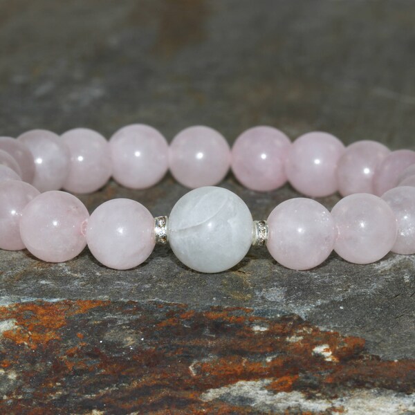 Moonstone & Rose Quartz Bracelet: AA Grade Gemstone Jewelry