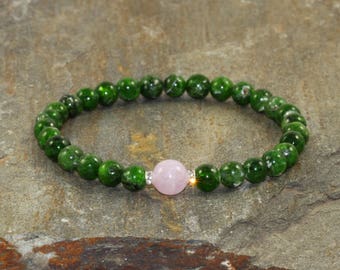Armband met chroomdiopsie en kunzietkralen, edelsteen om de pols, mala