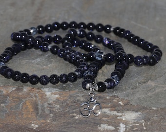 Blue Goldstone 108 Mala Handmade 6mm Natural Blue Gold Blue Sandtone Beaded Gemstone Necklace 108 Beads Unisex Bracelet Gift Jewelry OHM