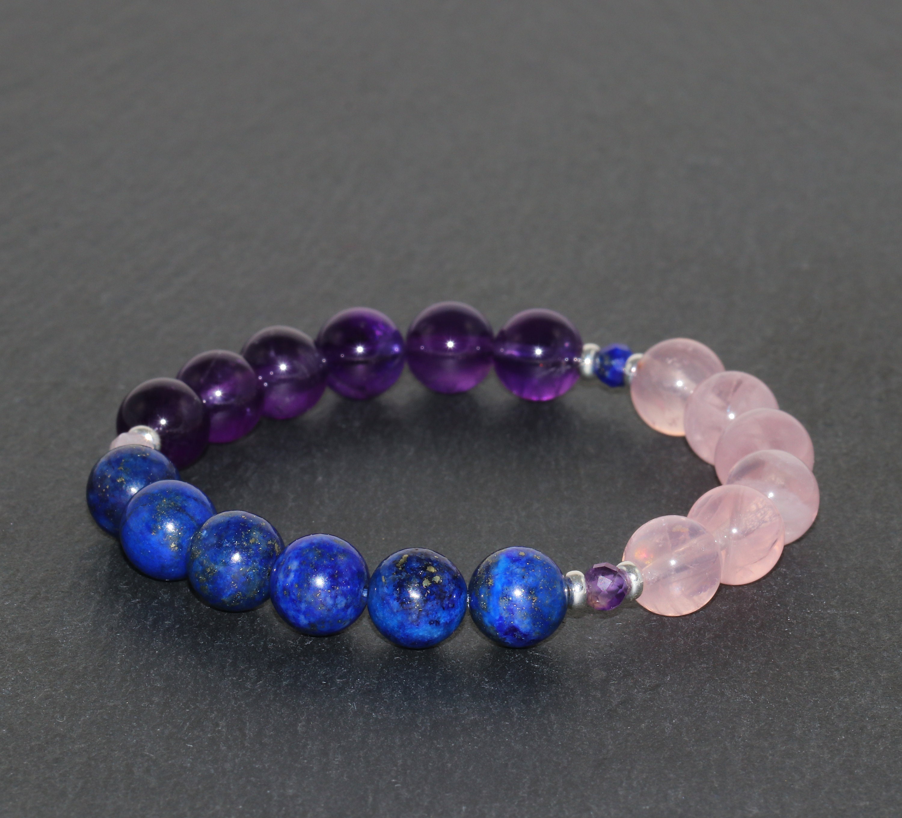 Rose Quartz Lapis Lazuli Amethyst Bracelet Handmade 8mm Beaded