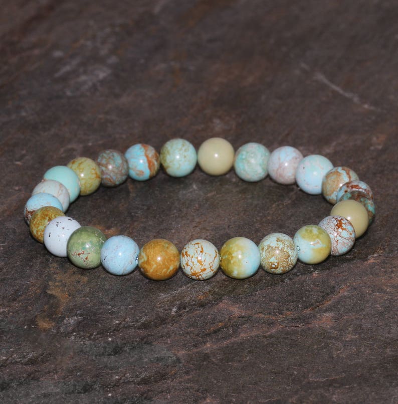 Hubei Turquoise Bracelet Genuine 7mm Natural Hubei Turquoise Round Gemstone Bracelet Beautiful Genuine Hubei Turquoise Rounds Beads