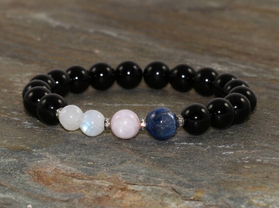 Kunzite, Kyanite, Moonstone & Black Onyx Gemstone Bracelet