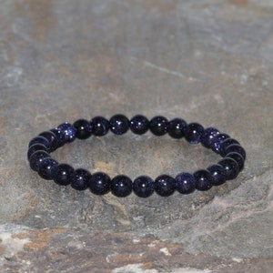 Blue Goldstone Bracelet Handmade 6mm Natural Blue Gold Stone Beaded Bracelet Gemstone Bracelet Stack Bracelet Unisex Bracelet Gift Jewelry