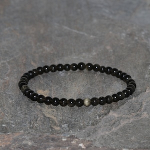 Gouden Obsidiaan Armband, 3.8mm Obsidiaan Armband, Kralen Armband, Unisex Armband, Obsidiaan Mala Armband, Edelsteen Armband, Pols Mala