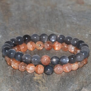 Sunstone Bracelet Set Handmade 7mm Golden Sunstone and Black Sunstone Beaded Bracelet Stacking Bracelets Unisex Bracelet Set of 2 Bracelets