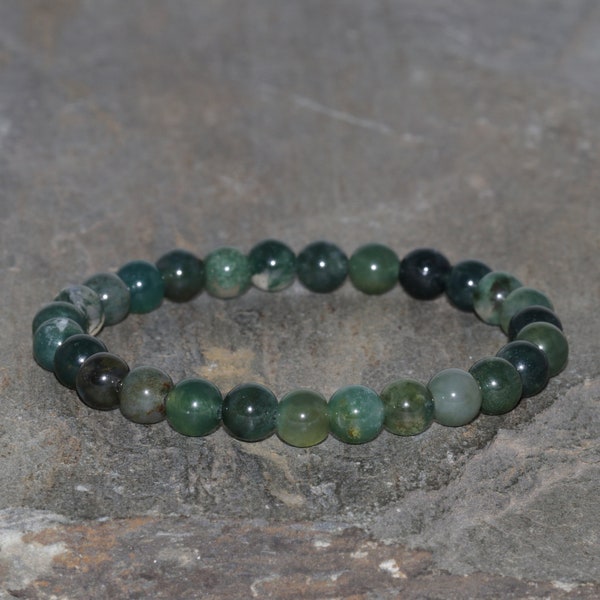 6mm Moss Agate Beaded Bracelet, Heart Chakra Mala Beads, Green Natural Gemstones Bracelet, Buddhist Meditation, Green Moss Agate, Handmade