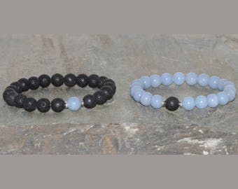 Set di bracciali in angelite e lava vulcanica, regalo di yoga per coppie