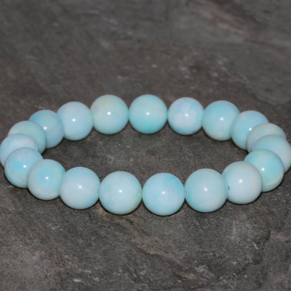 Larimar Bracelet Fait à la main 9mm-9.5mm Naturel Dominicain Larimar Gemstone Bracelet Grade AA Naturel Dominicain Larimar Bleu Larimar Bracelet