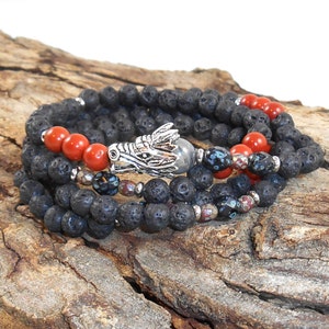 108 Mala Genuine Gemstones, Volcanic Necklace, Silver Leaf Jasper, Red Jasper, Womens Mens Necklace, Yoga Healing, Natural Stone Jewelry