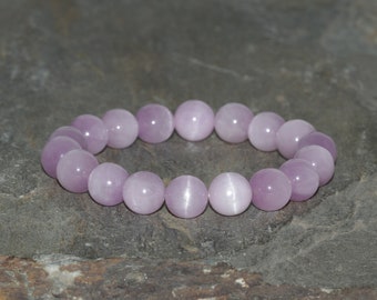 Kunzite Bracelet Handmade 10mm Natural Kunzite Grade AAA Beaded Gem Kunzite Blush Pink Subtle Violet & Light Purple Unisex Gift Bracelet