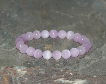 Kunzite Bracelet Handmade 7.5mm Natural Kunzite Beaded Gemstone Grade AAA Kunzite Blush Subtle Violet & Light Purple Unisex Gift Bracelet