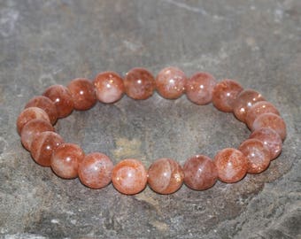 Golden Sunstone Bracelet Handmade 8mm Golden Sunstone Beaded Gemstone Bracelet Chunky Gold Orange Sunstone Bracelet Stack Bracelet AAA Grade