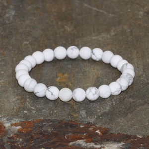6mm Howlite Bracelet, Wrist Mala Beads, Chakra Jewelry, Yoga Gift, Healing Crystals, Calming + Anger Releasing + Heightened Awareness